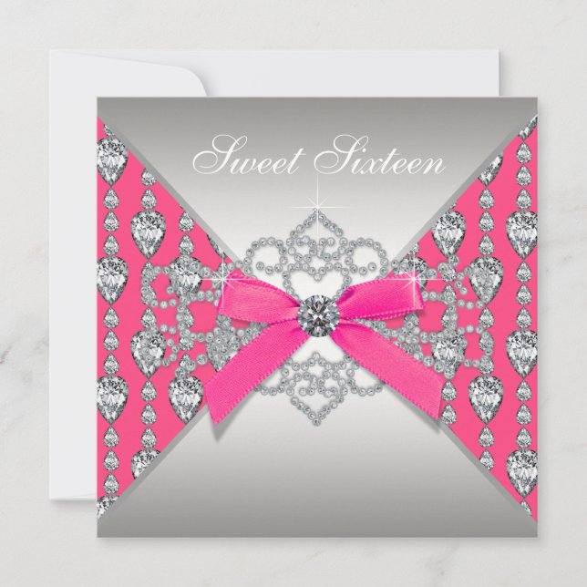 Invitation Joli Diamond Hot rose fête d'anniversaire (Devant)