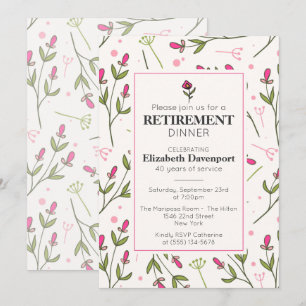 Invitation Joli dîner Fleur sauvage de retraite rose
