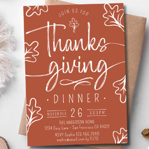 Invitation Joli Dîner Rustique Thanksgiving Script Feuilles d