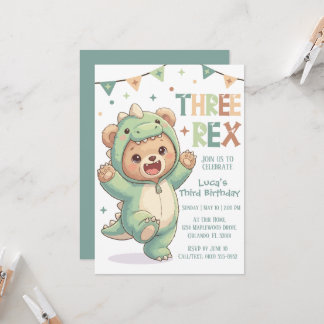 Invitation Joli Dinosaure Ours en Peluche | 3ème Fête d'Anniv