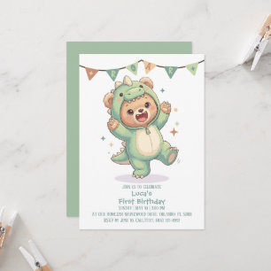 Invitation Joli Dinosaure Ours en Peluche   Dino Ours 1er Ann