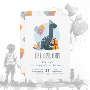 Invitation Joli Dinosaure Rawr Bleu 1er Anniversaire