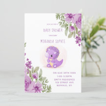 Joli Dinosaure violet Florals Baby shower fille