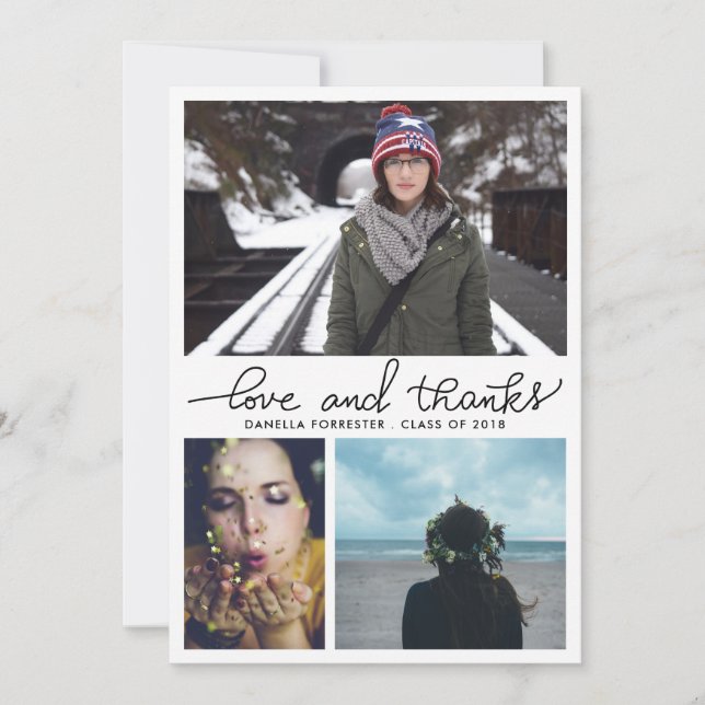 Invitation Joli diplômé amour et remerciements Script Trois P (Devant)