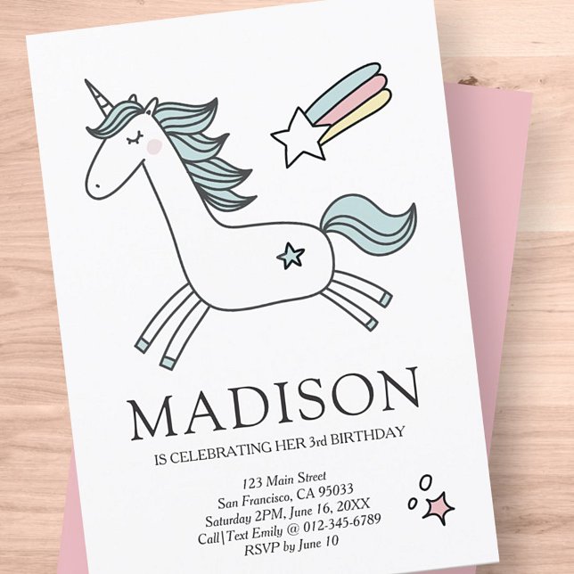 Invitation Joli Doodle Unicorn Étoiles Anniversaire Invitatio (Créateur téléchargé)