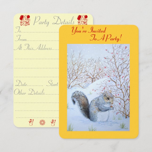 Invitation joli écureuil scène de neige fête de noël (Devant / Derrière)