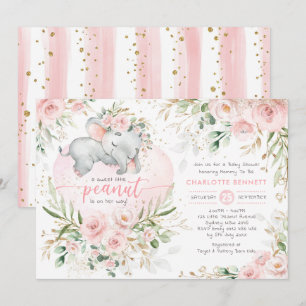 Invitation Joli Eléphant Blush Pink Gold Baby shower Floral