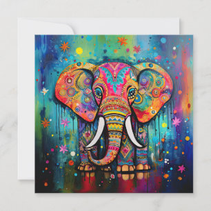 Invitation Joli éléphant coloré Funky Mélange Média Animal