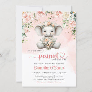Invitation Joli éléphant fille avec bouquet de fleurs rousses
