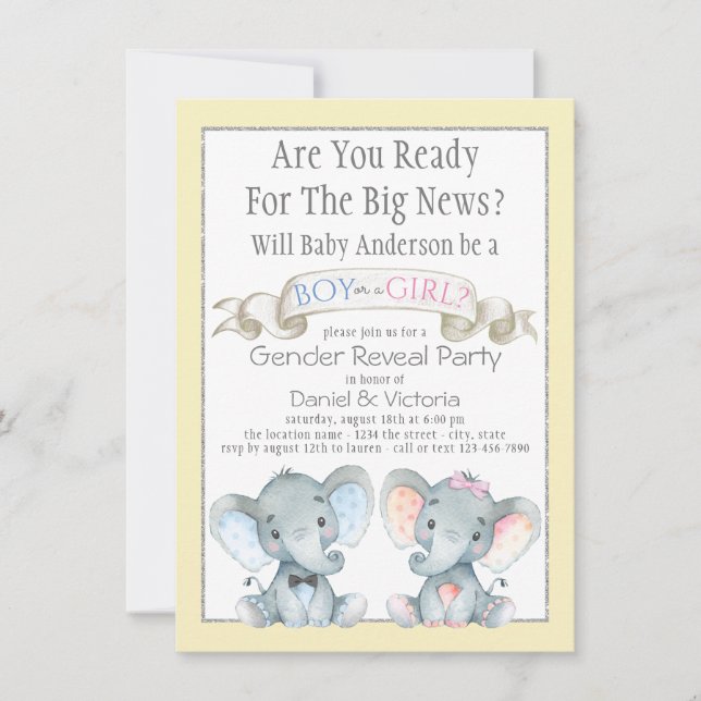 Invitation Joli éléphant Genre Reveillez Baby shower Invitati (Devant)