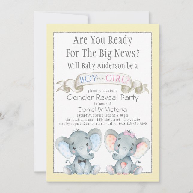 Invitation Joli éléphant Genre Reveillez Baby shower Invitati (Devant)