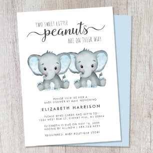 Invitation Joli Elephant Twin Boys Baby shower Par Mail
