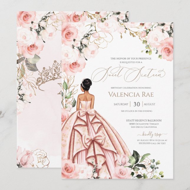 Invitation Joli en rose Blush Gown Rose Sweet 16 Anniversaire (Devant / Derrière)