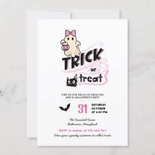 Invitation Joli Fantôme Féminin Trick or Treat Halloween Chat