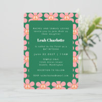 Joli Fleur Retro Paix Rose Vert Bat mitzvah
