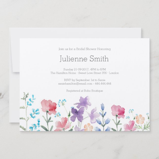 Invitation Joli Fleur sauvage Belle Fête des mariées Florale (Devant)