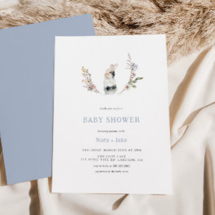Invitation Joli Fleur sauvage Bunny Dusty Baby shower bleu