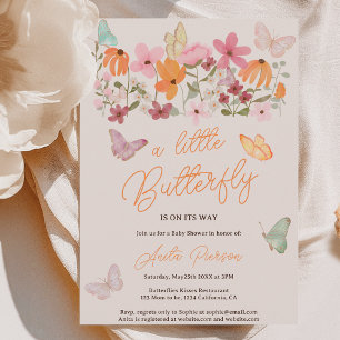 Invitation Joli fleur sauvage petit baby shower papillon