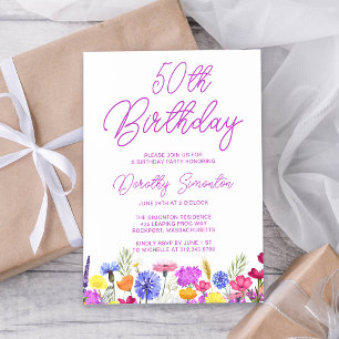 Invitation Joli Fleur sauvage pourpre Adulte 50e Anniversaire