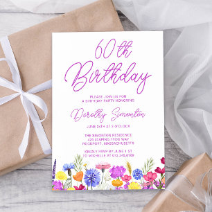Invitation Joli Fleur sauvage pourpre Adulte 60e Anniversaire