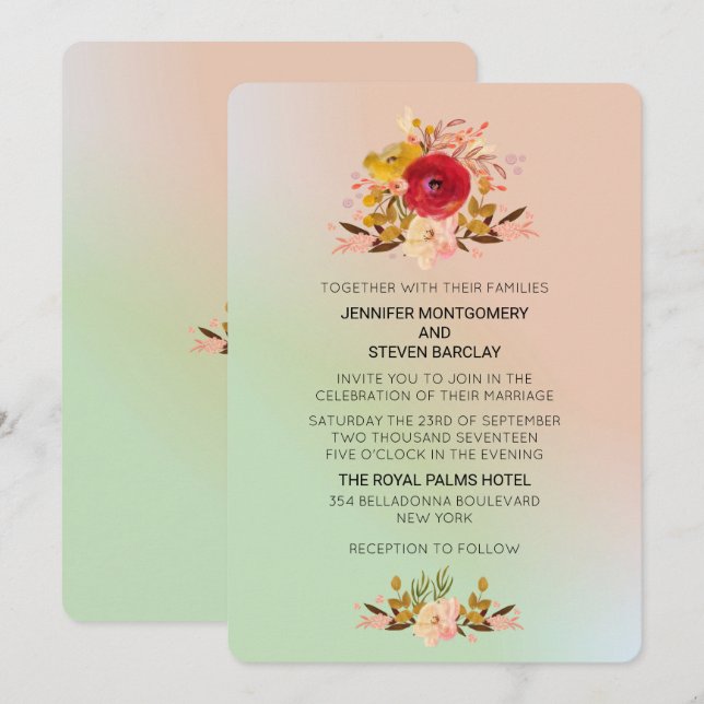 Invitation Joli Fleurs sauvages floraux en Mariage aquarelle (Devant / Derrière)
