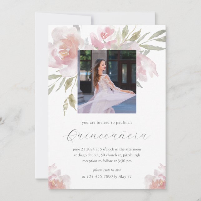 Invitation Joli Floral 15 ans Anniversaire Quinceañera Photo (Devant)