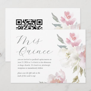 Invitation Joli Floral 15e Anniversaire Quinceañera QR Code