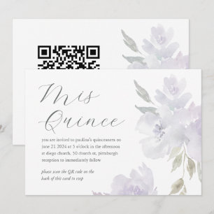 Invitation Joli Floral 15e Anniversaire Quinceañera QR Code