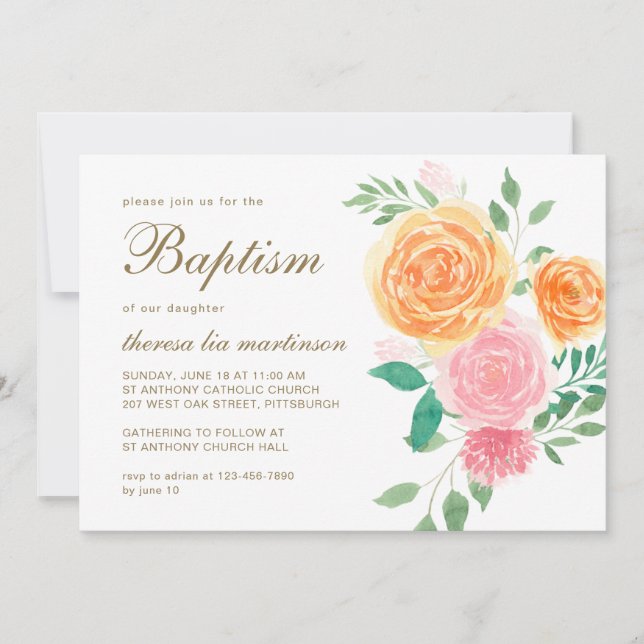 Invitation Joli floral avec Baptême croisé (Devant)