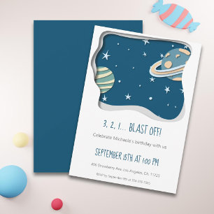 Invitation Joli Galaxy avec Planètes Premier Anniversaire