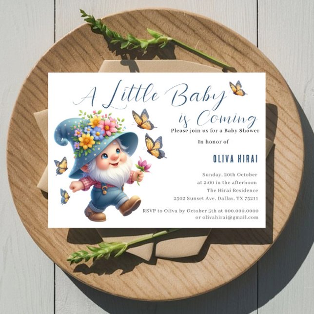 Invitation Joli Gnome Avec Baby shower Papillon (Créateur téléchargé)