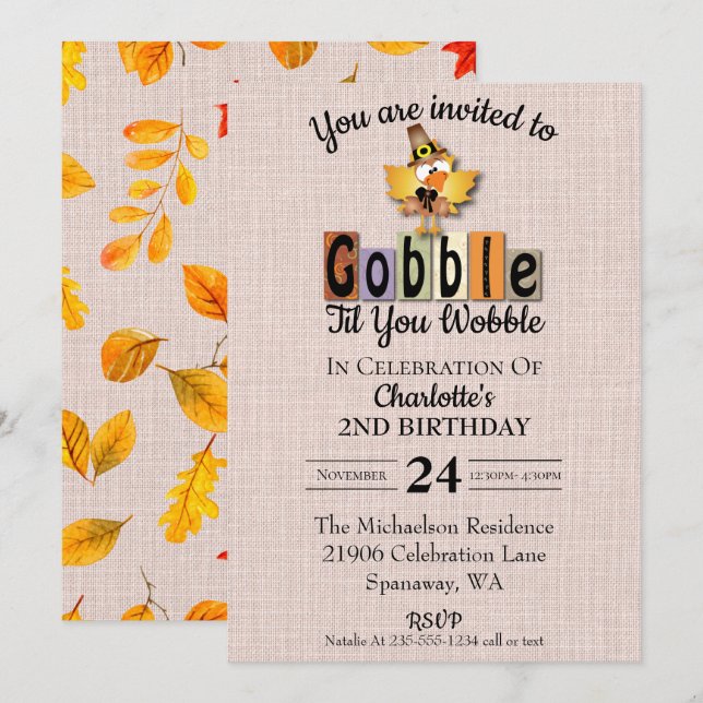 Invitation Joli Gobble Jusqu'À Ce Que Vous Tournez Anniversai (Devant / Derrière)