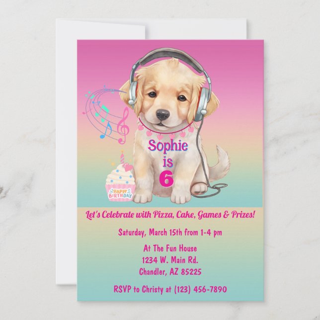 Invitation Joli Golden Retriever Chiot Personnalisé Anniversa (Devant)