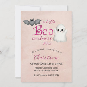 Invitation Joli Halloween Fantôme rose fille Baby shower