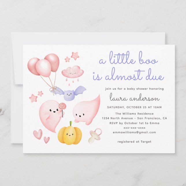 Invitation Joli Halloween rose Fantôme Un Petit Baby shower B (Devant)