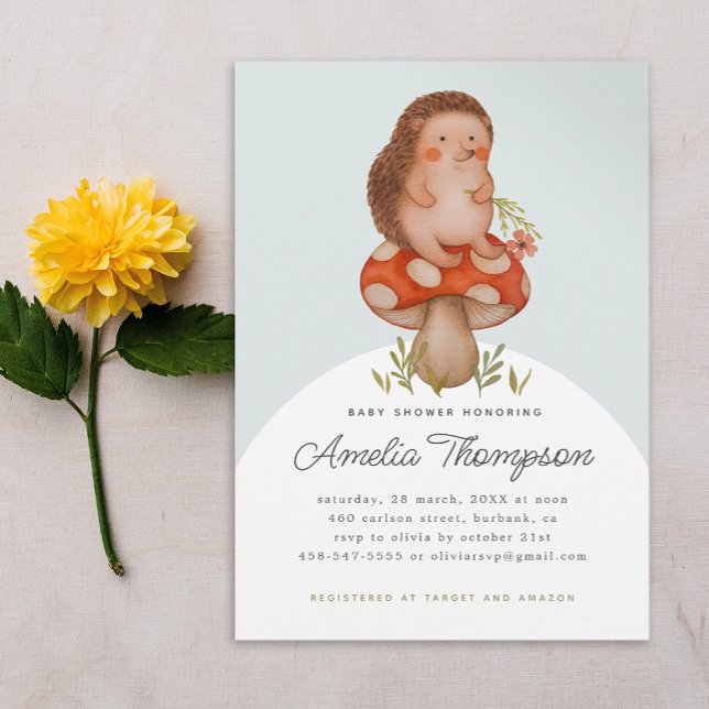 Invitation Joli Hérisson Aquarelle Sur Un Baby shower De Cham (Créateur téléchargé)