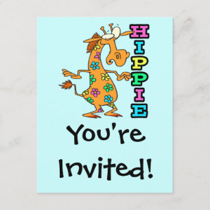 Invitation joli hippie fleurs girafe personnage de dessin ani