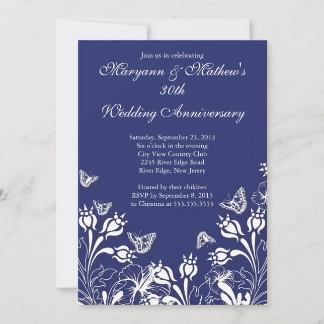 Invitation Joli jardin de mariage anniversaire aux papillons (Devant)