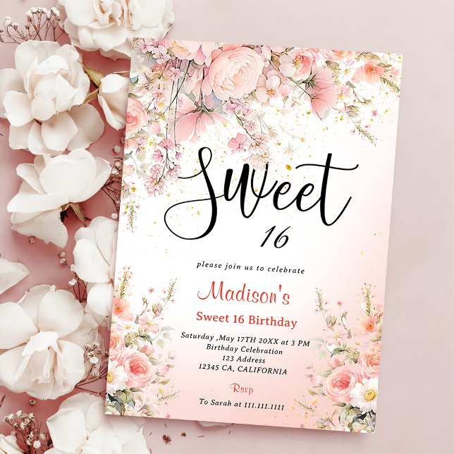 Invitation Joli Jardin Fleur sauvage Aquarelle Sweet 16 (Créateur téléchargé)