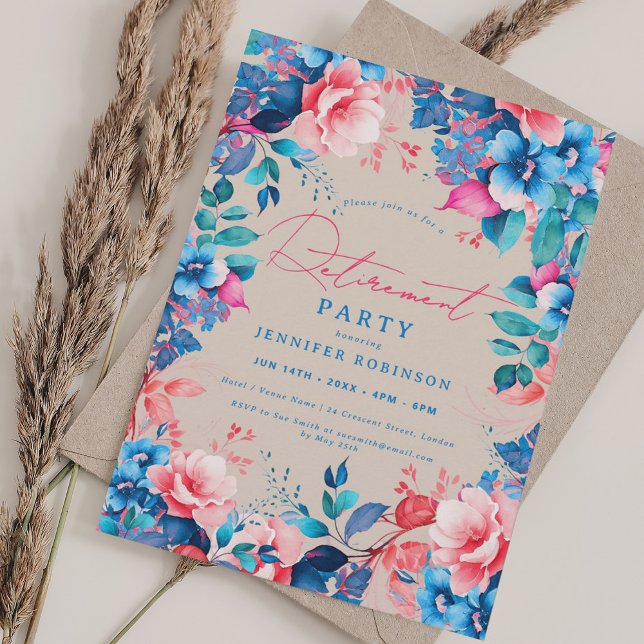 Invitation Joli Jardin Floral Retraite Champagne (Pretty Garden Floral Retirement Party Champagne Invitation)
