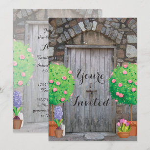 Invitation Joli Jardin Posé Vieux Porte En Bois Retrouvailles