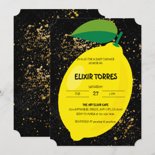 Invitation Joli Jaune Lemon Gold Parties scintillant Baby sho