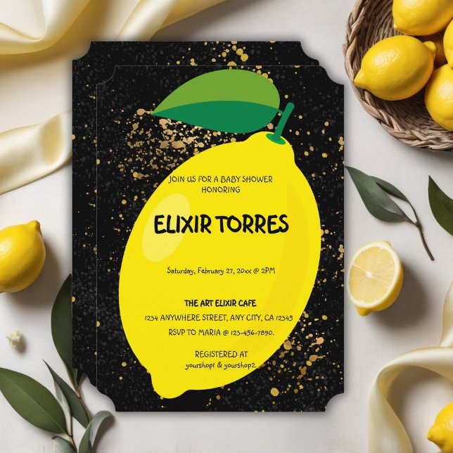 Invitation Joli Jaune Lemon Gold Parties scintillant Baby sho (Créateur téléchargé)