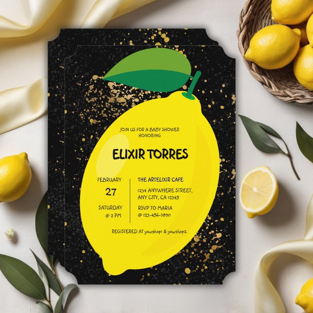 Invitation Joli Jaune Lemon Gold Parties scintillant Baby sho (Créateur téléchargé)