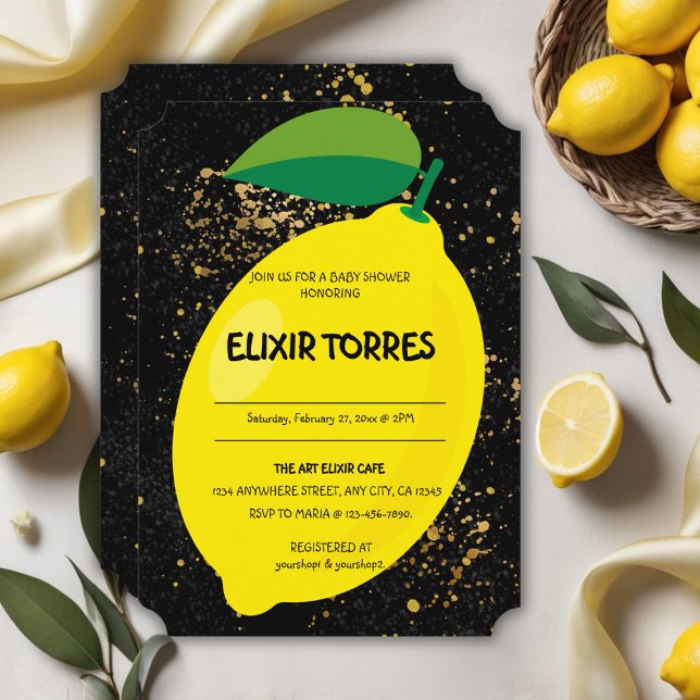 Invitation Joli Jaune Lemon Gold Parties scintillant Baby sho (Créateur téléchargé)