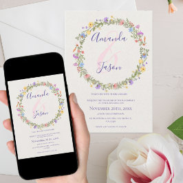 Invitation Joli Jaune violet Fleur sauvage Mariage de couronn