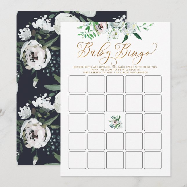 Invitation Joli jeu de bingo Floral Gouache Boho Baby shower (Devant / Derrière)