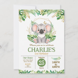 Invitation Joli Koala Fleur de Sauge Verdure 2ème Anniversair