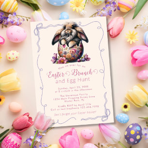 Invitation Joli Lapin de Pâques Brun et Fluffy Brunche de Pâq