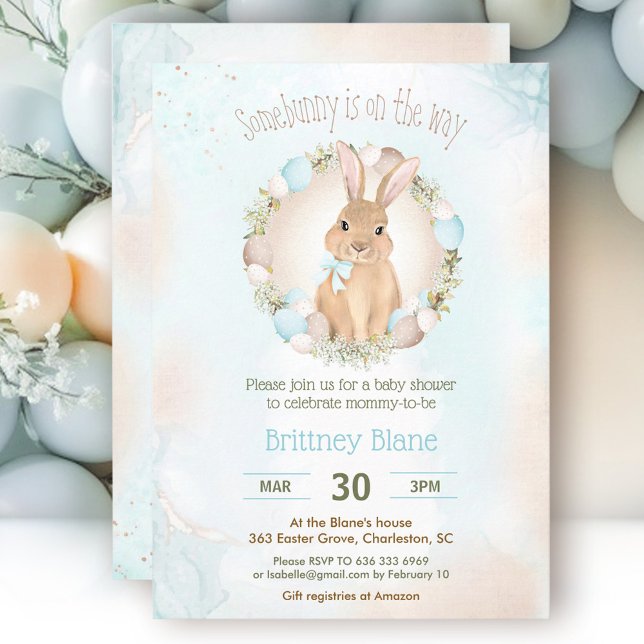 Invitation Joli lapin de Pâques Elégant Baby shower Garçon Bl (Cute Easter Bunny Elegant Blue Boy Baby Shower Invitation)